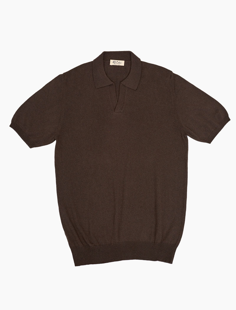 Short Sleeve Cotton, Cashmere, Silk V Neck Polo