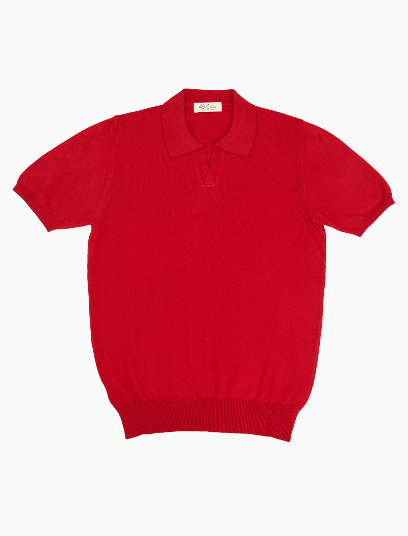 Red Cotton Short Sleeve V Neeck Knit Polo