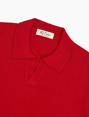 Red Cotton Short Sleeve V Neeck Knit Polo