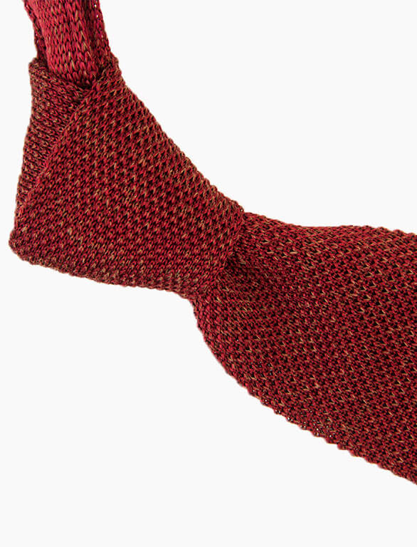 Dark Red Melange Silk & Linen Knitted Tie - 40 Colori