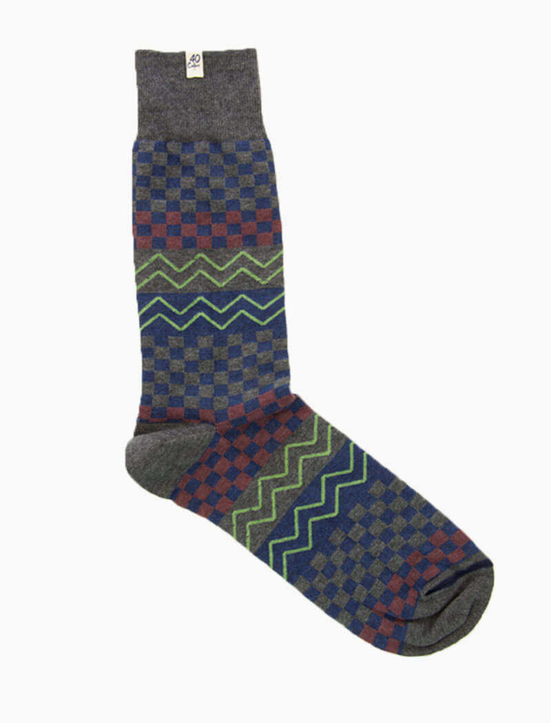 Blue/Grey, Geometric Fairisle Mens Sock