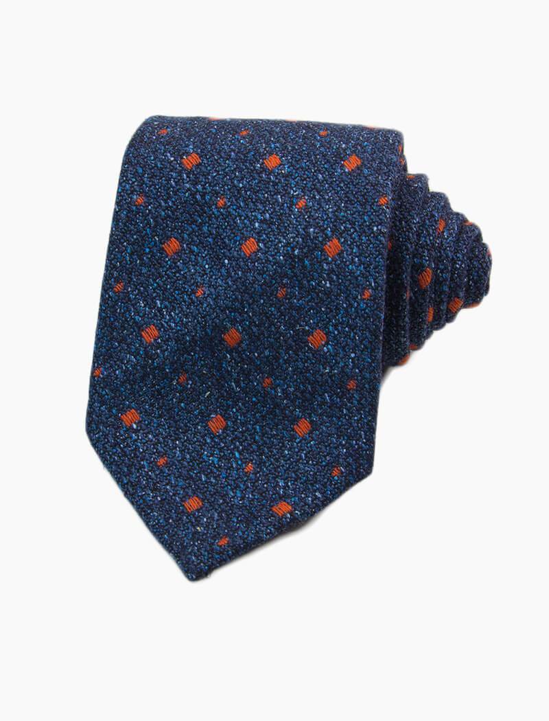 Light Orange Check Linen/Silk Narrow Necktie