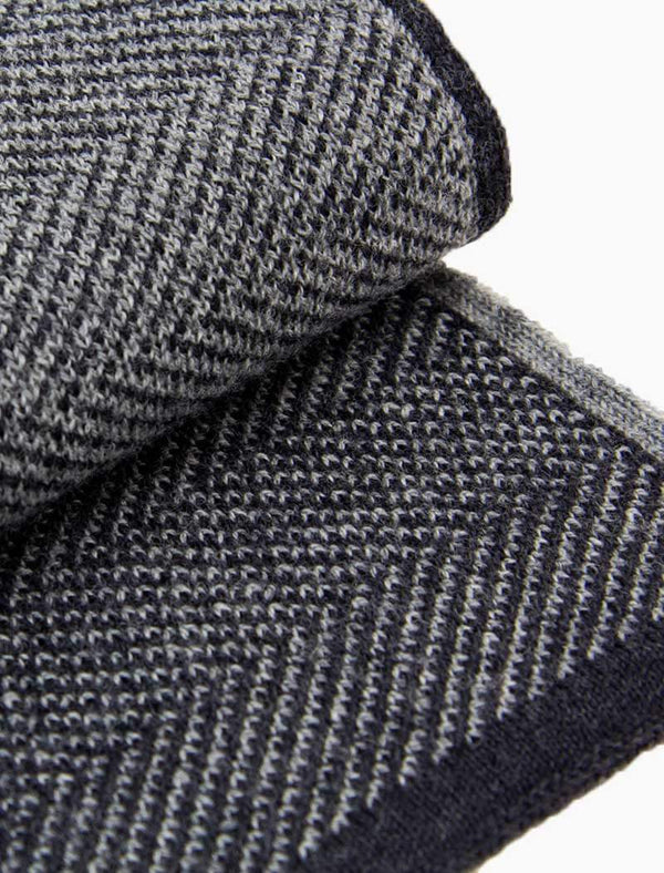 Men's Charcoal Grey Reversible Herringbone Wool Scarf - 40 Colori