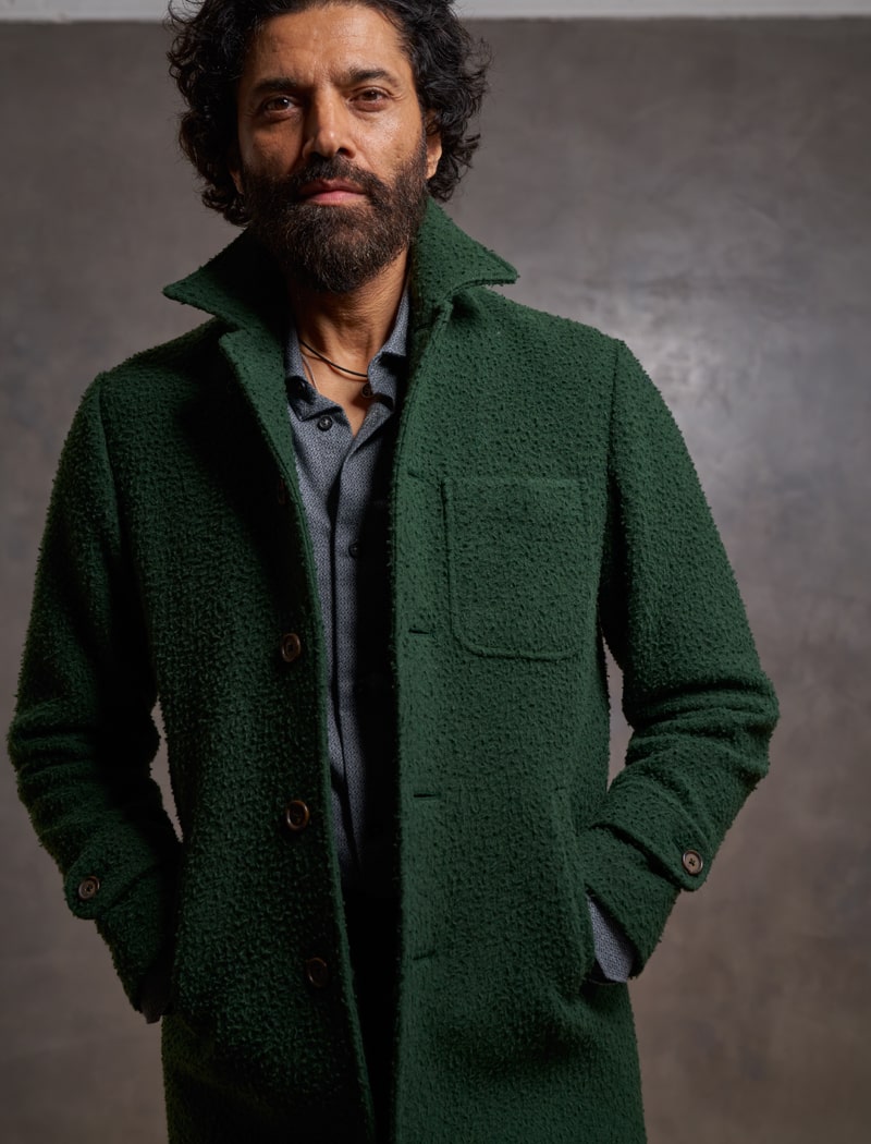 Men's Green 100% Casentino Wool Overcoat - 40 Colori