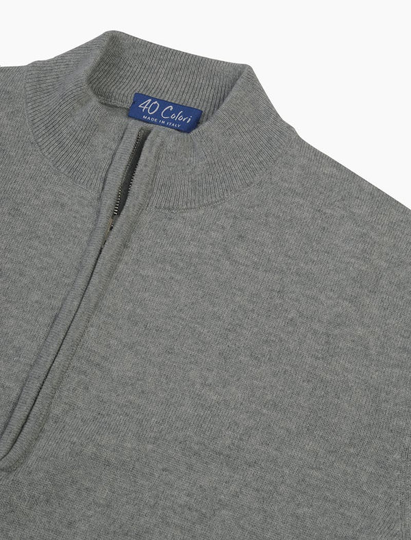 Men's Grey Mock Neck 100% Cashmere Quarter Zip Jumper - 40