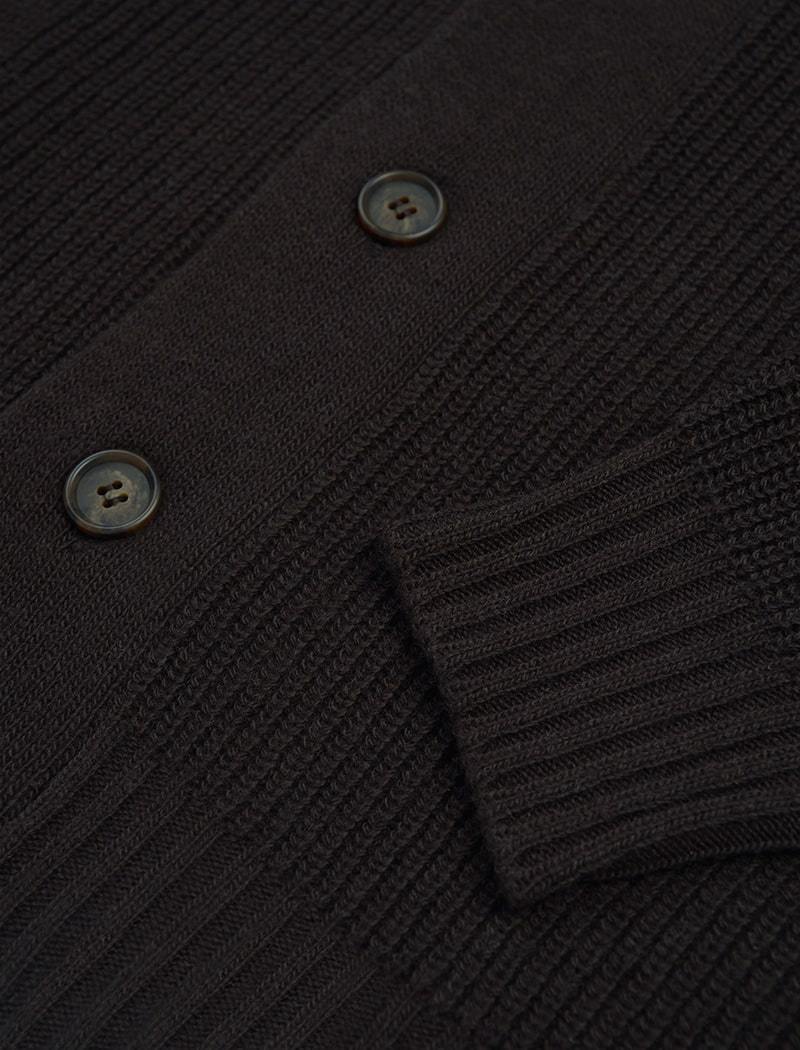 Men's Dark Brown Ribbed Shawl Neck Wool & Cashmere Cardigan - 40 Colori