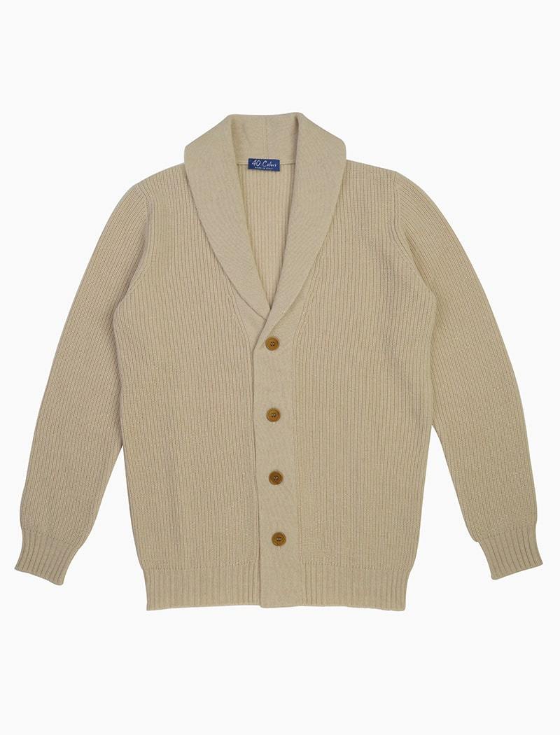 Irish-Style Wool Shawl Collar Sweater (Cream)