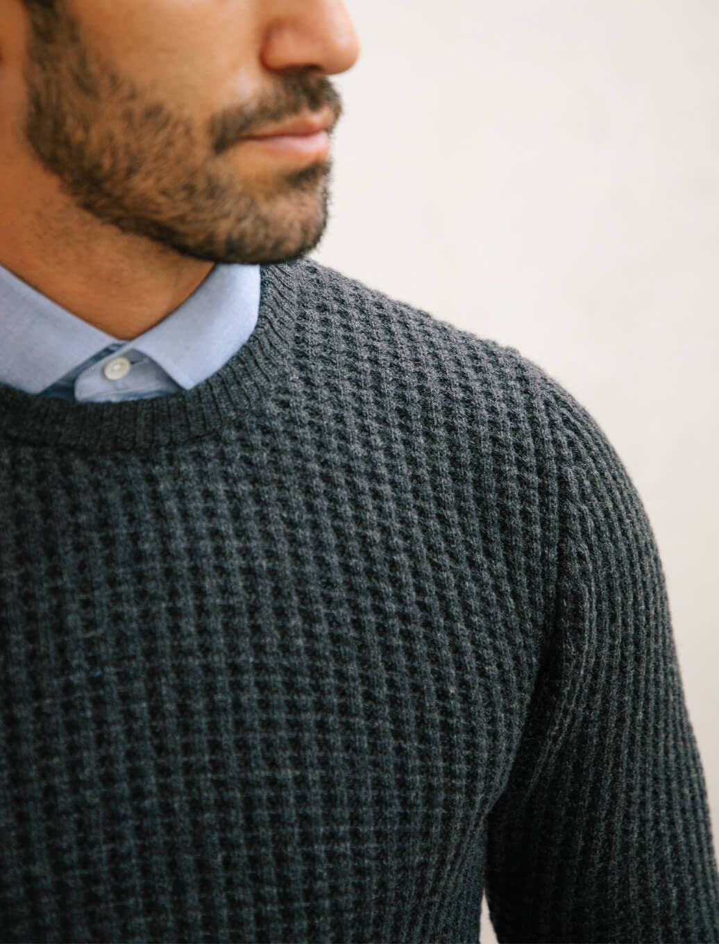 Charcoal Waffle Knit Wool & Cashmere Jumper