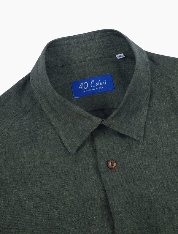 Men's Dark Olive Green 100% Linen Shirts - 40 Colori