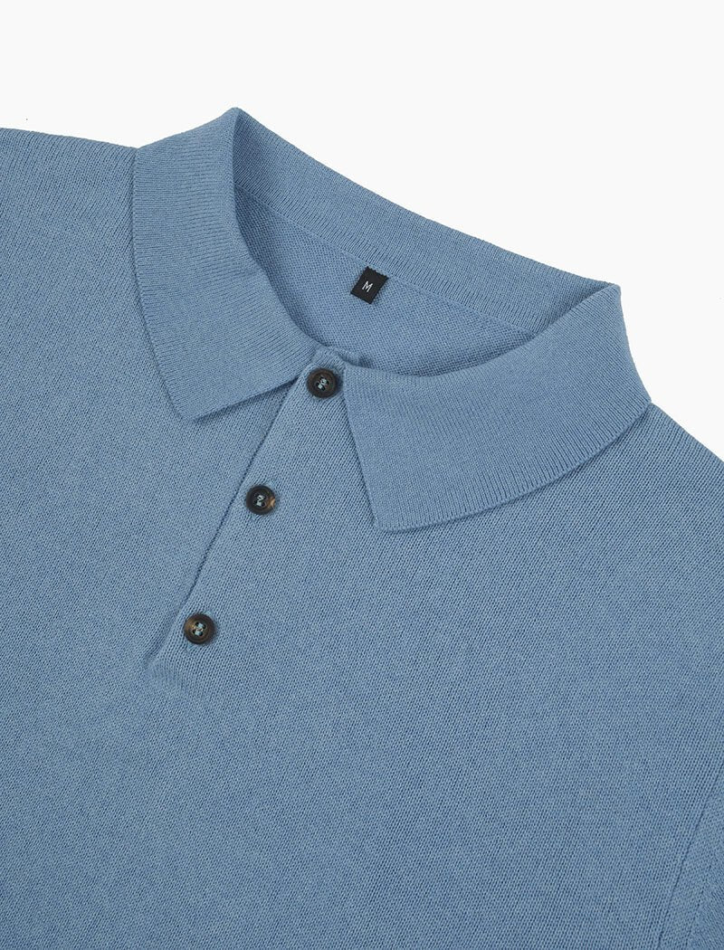 Signature Liquid Cotton Spread Collar Long-Sleeve Polo Sky Blue / M