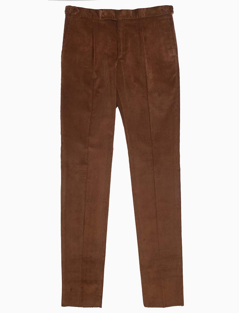Camel Corduroy Trousers -Stancliffe Flat-Front in 8-Wale Cotton by