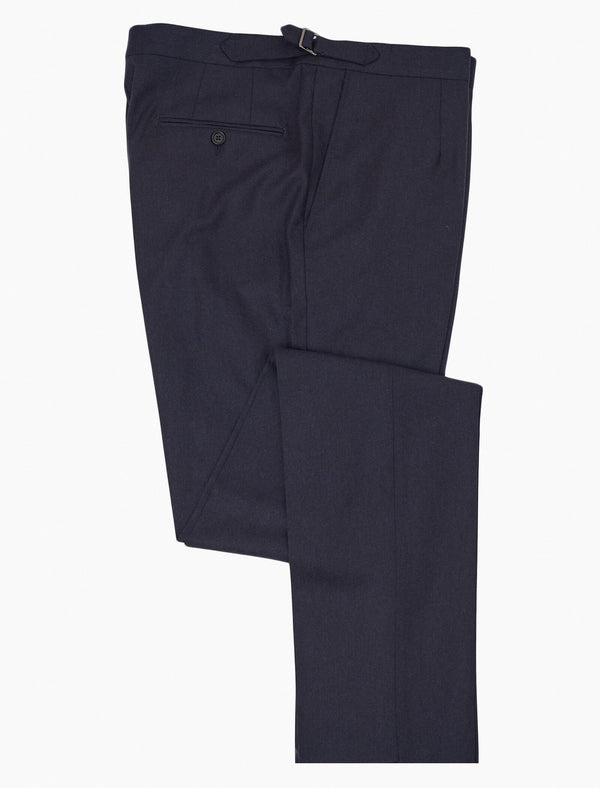 Men's Navy Flannel 90% Wool & 10% Cashmere Slim Trousers - 40 