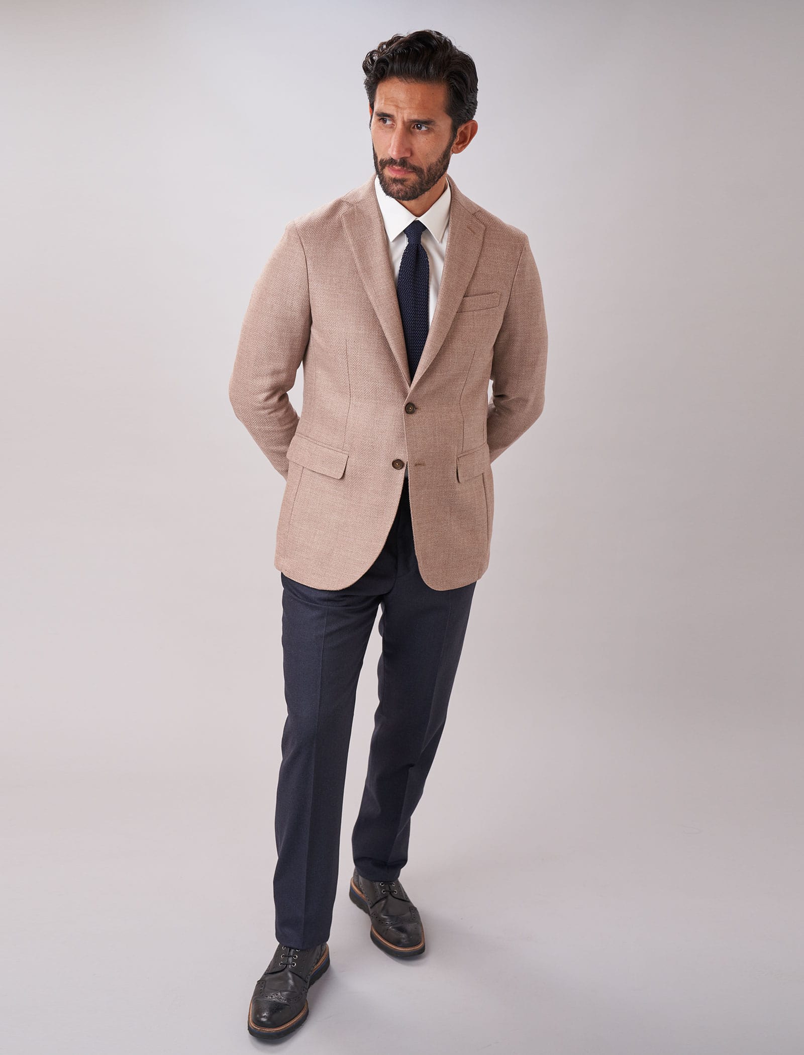 Men's Light Grey Fresco Wool Slim Trousers - 40 Colori