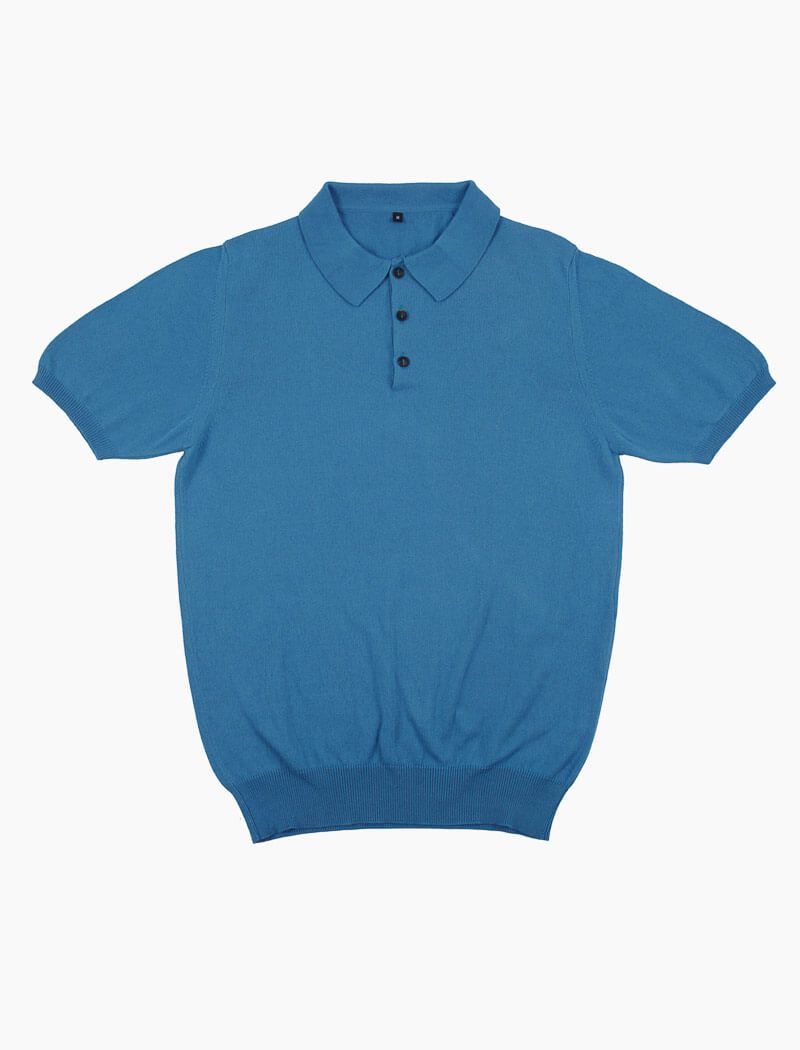 Blue ribbed knit polo - Made in Italy